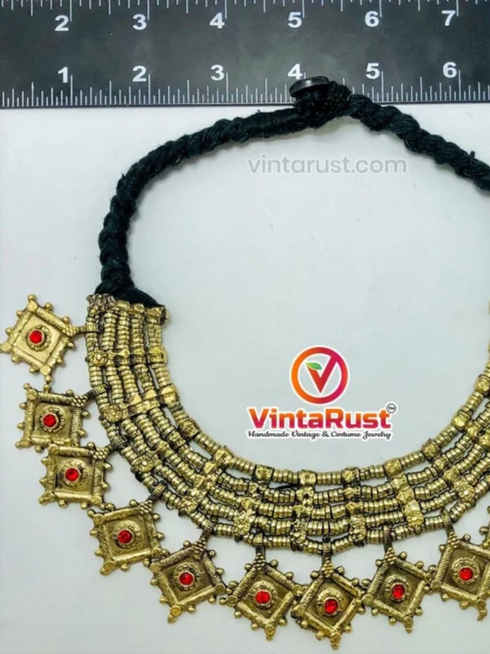 Vintage Tribal Choker Necklace: Afghani Boho Jewelry with Glass Stones